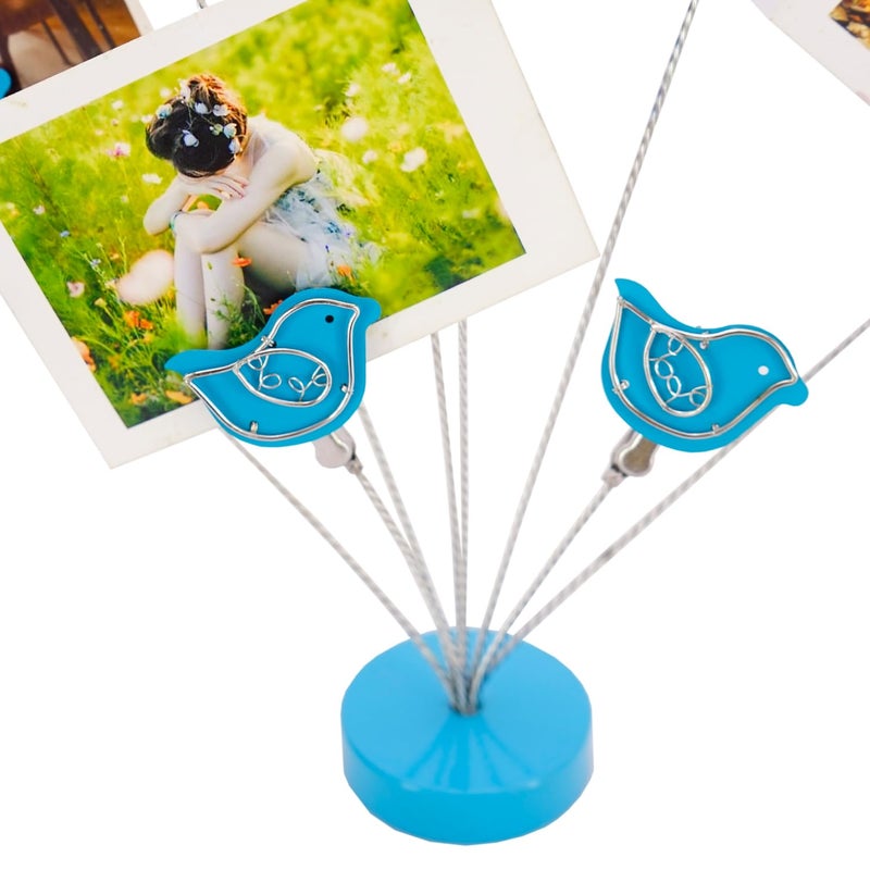 TFu 8-Branch Family Tree Picture Frame Holder, Card Photo Clips Holder Desk Stand for Memo Paper Note Photo Christmas Wedding Card Display (Blue Bird) - Image 3